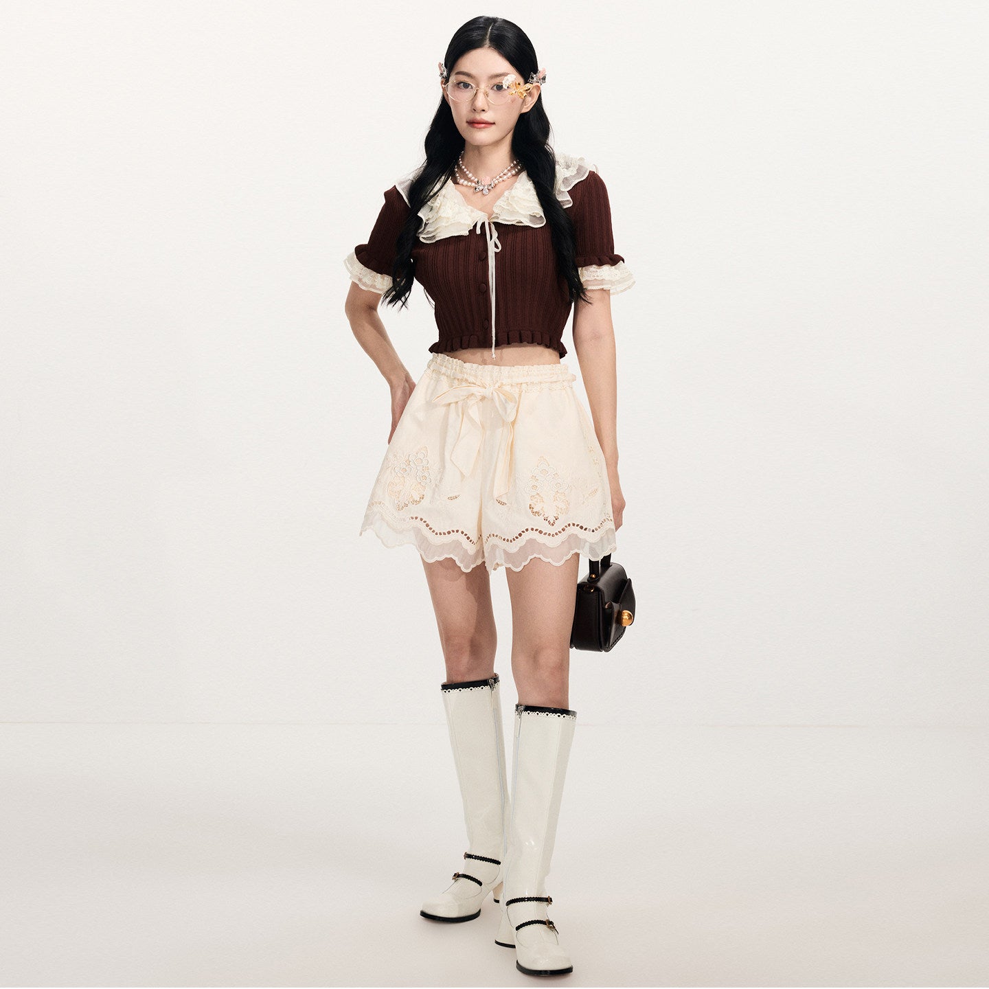 FAME Embroidered Lace Collar Knitted Top- BENTLY