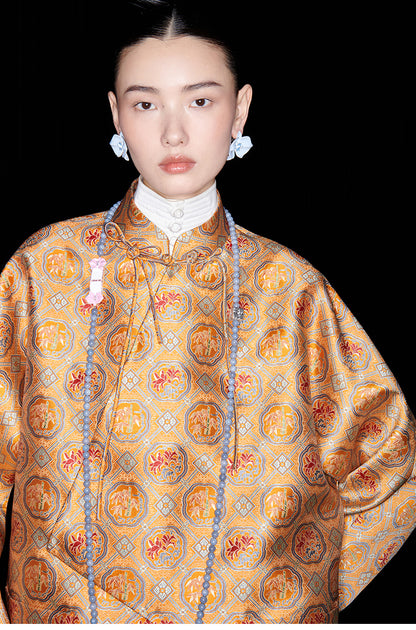 M essential Mackay designer halo stand-up collar jacket orange skirt suit  - Guaida.