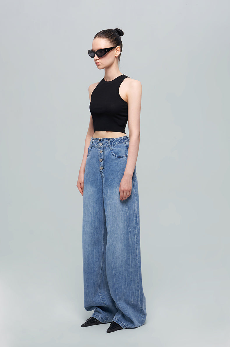ANNAKIKI Nich Retro fried color loose wide-leg jeans for women-IZUMI