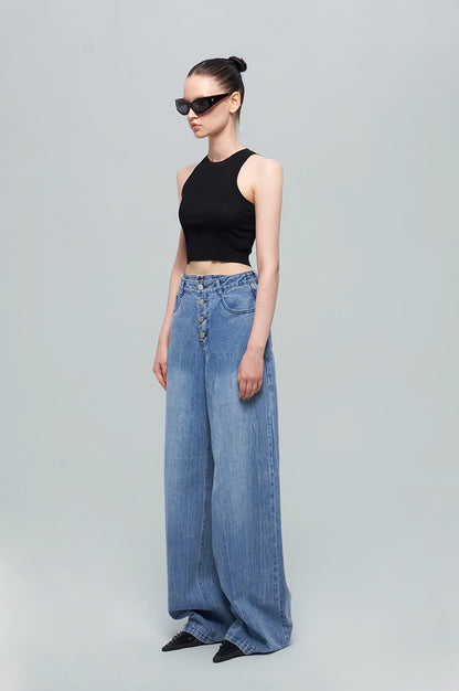 ANNAKIKI Nich Retro fried color loose wide-leg jeans for women-IZUMI