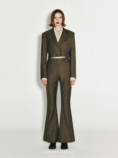 ATELIER MISS LU Retro Modern Long-legged Sheep Wool Flared Pants - HEATHER