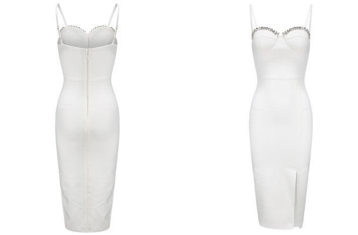 DOLLY Luxury 0ff Shoulder Sleeveless Diamond Bandage Sexy Slit Banquet Dress-PALOMA