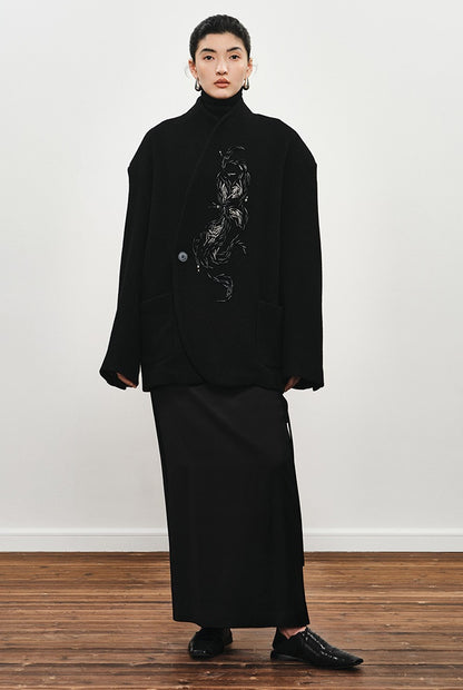 ZHUCHONGYUN simple fashionable black satin straight long skirt-MEGUMIN.