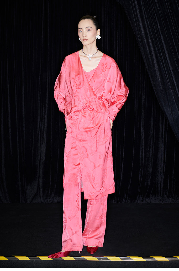 M essential Mackay designer lotus petal red jacquard tether folded loose shirt - BIRD.