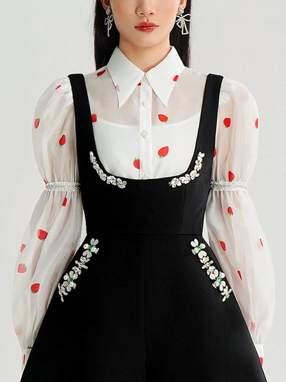 CHECOCRE Elegant Foreign Strawberry Print Three-Piece Set Dress - MARK