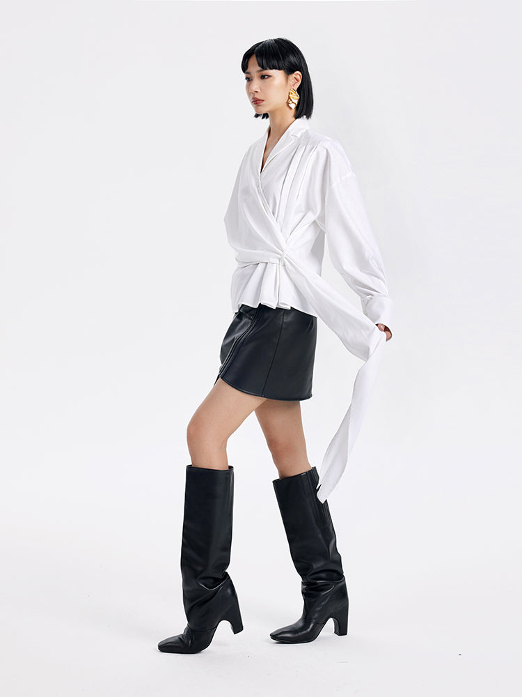 TINY IN pu black leather short skirt - MAI