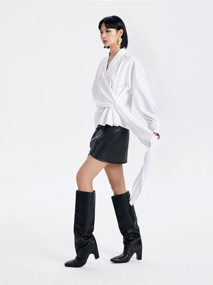 TINY IN pu black leather short skirt - MAI