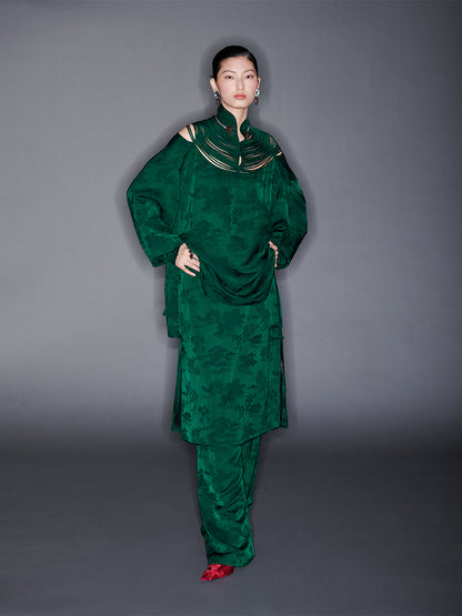 M essential Mackay designer Jacquard dense stand string neck top dress skirt pant set - Asaha