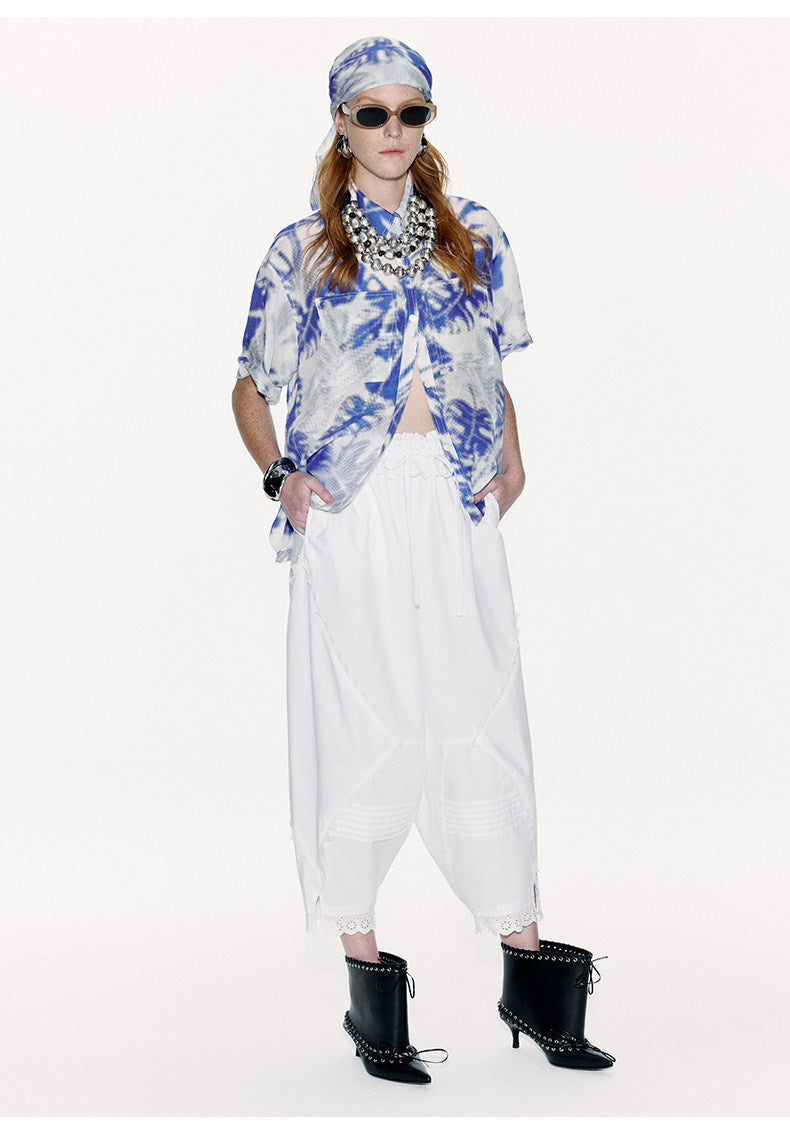 ATELIER MISS LU [Offa Manor] Printed Mulberry Silk Linen Blend Silk Scarf - JADE.
