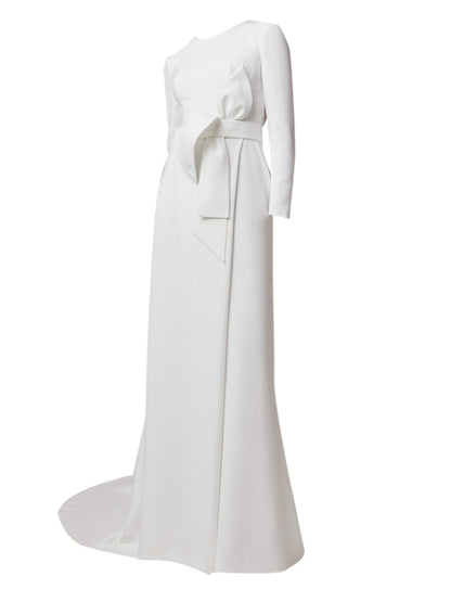 GOUDIN white trailing long-sleeved backless ceremony dress - SEA.
