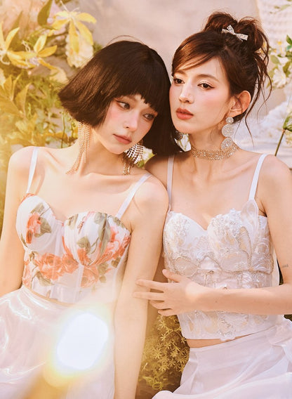 DOLLY Elegant White Natural Waist Flower Bud Long Chic Skirt-CYNTHIA  (V)