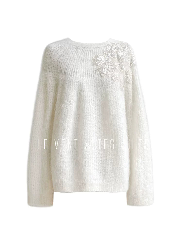 LE VENT&TES AILES high-luxury furry sequin-embroidered alpaca spring sweater-LILY
