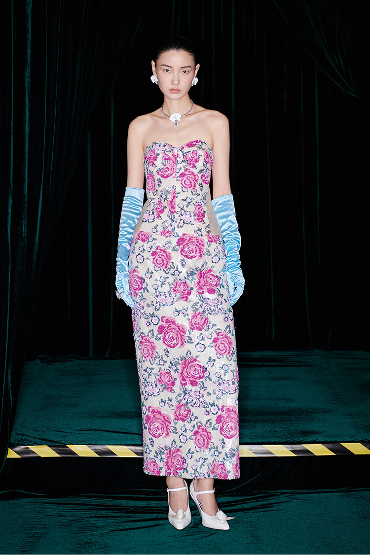 M essential Mackay designer strapless floral sequins Corset pencil skirt set - marcel.