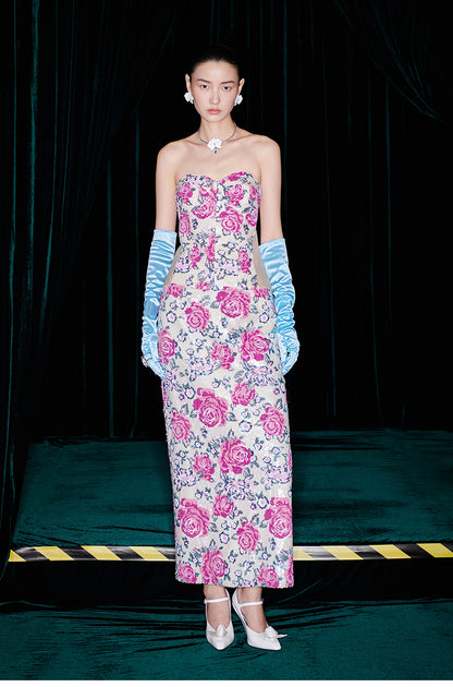 M essential Mackay designer strapless floral sequins Corset pencil skirt set - marcel.