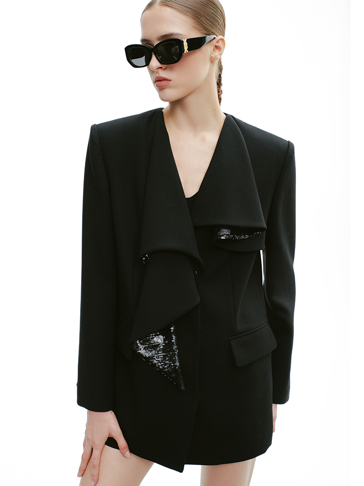 YES BY YESIR  sheep wool layered lapel long jacket - INIT.