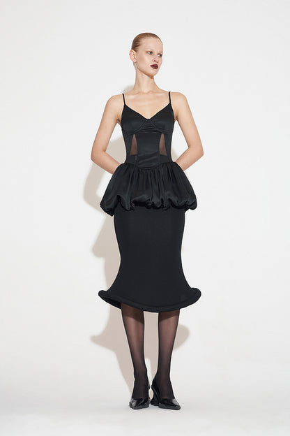 ANNAKIKI niche acetate mid-rise flying saucer fishtail mid-length skirt-KANI