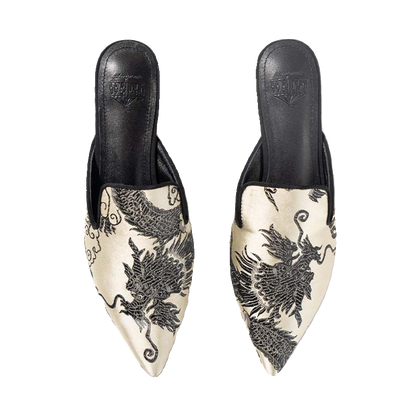 B-FEI Chinese dragon pattern embroidered kitten heel mules-JOER.