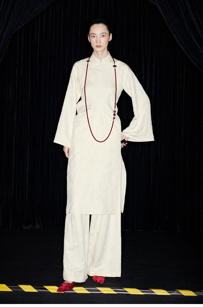 M essential Mackay designer jade carved jacquard bell sleeves cheongsam dress pant set - greg.