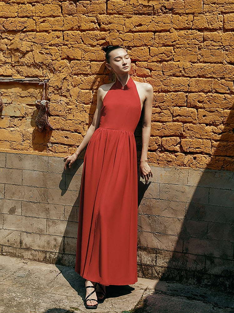 HECO Chinese Style Spell Receiving Waist Sleveless Dress - SIMMER.