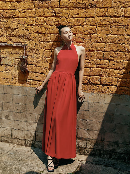 HECO Chinese Style Spell Receiving Waist Sleveless Dress - SIMMER.