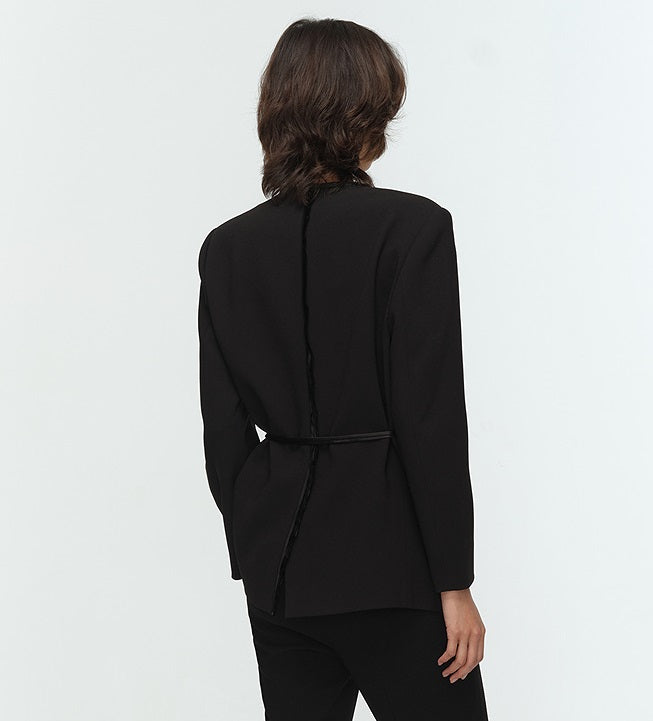 COMME MOI Lu Yan Designer New Women's Acetate V-Neck Waist Rope Slim Suit - BAKA.