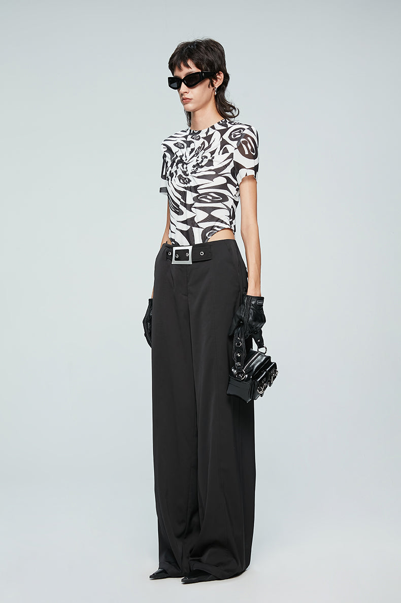 ANNAKIKI Niche Designer Japanese Button Interspersed Belt Wide-leg Pants-NEFA