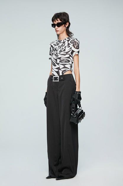 ANNAKIKI Niche Designer Japanese Button Interspersed Belt Wide-leg Pants-NEFA