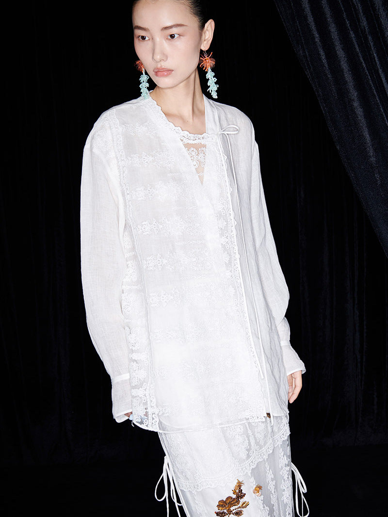 M essential Mackay designer Zen One Linen layered lace-up top - ANTSY.