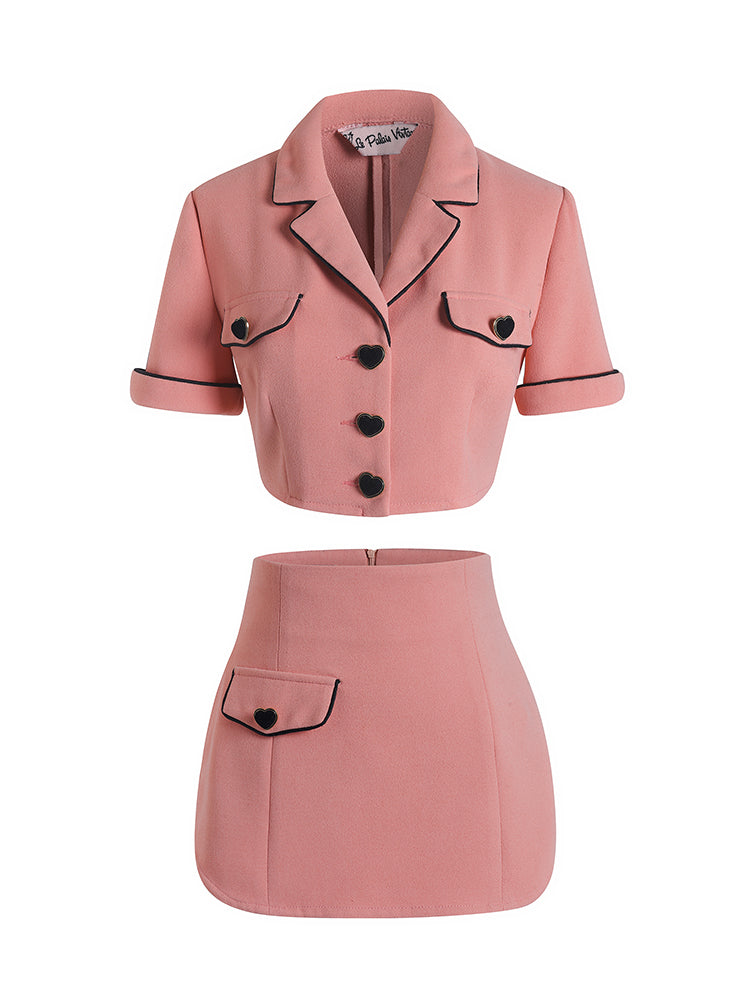 Le Palais Vintage  Peach Pink Small Fragrance Crop Top + Skirt Set-BEN