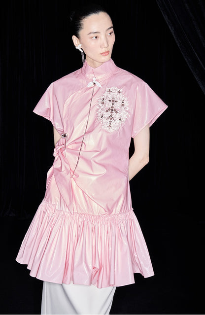 M essential Mackay designer Pink Peach Quilt Pleated Cardigan dress skirt - Lotta.