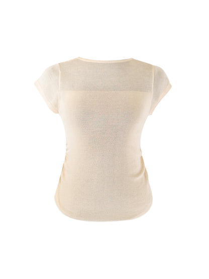 HECO Chinese style slightly transparent round neck knitted short sleeve T-shirt -BING.