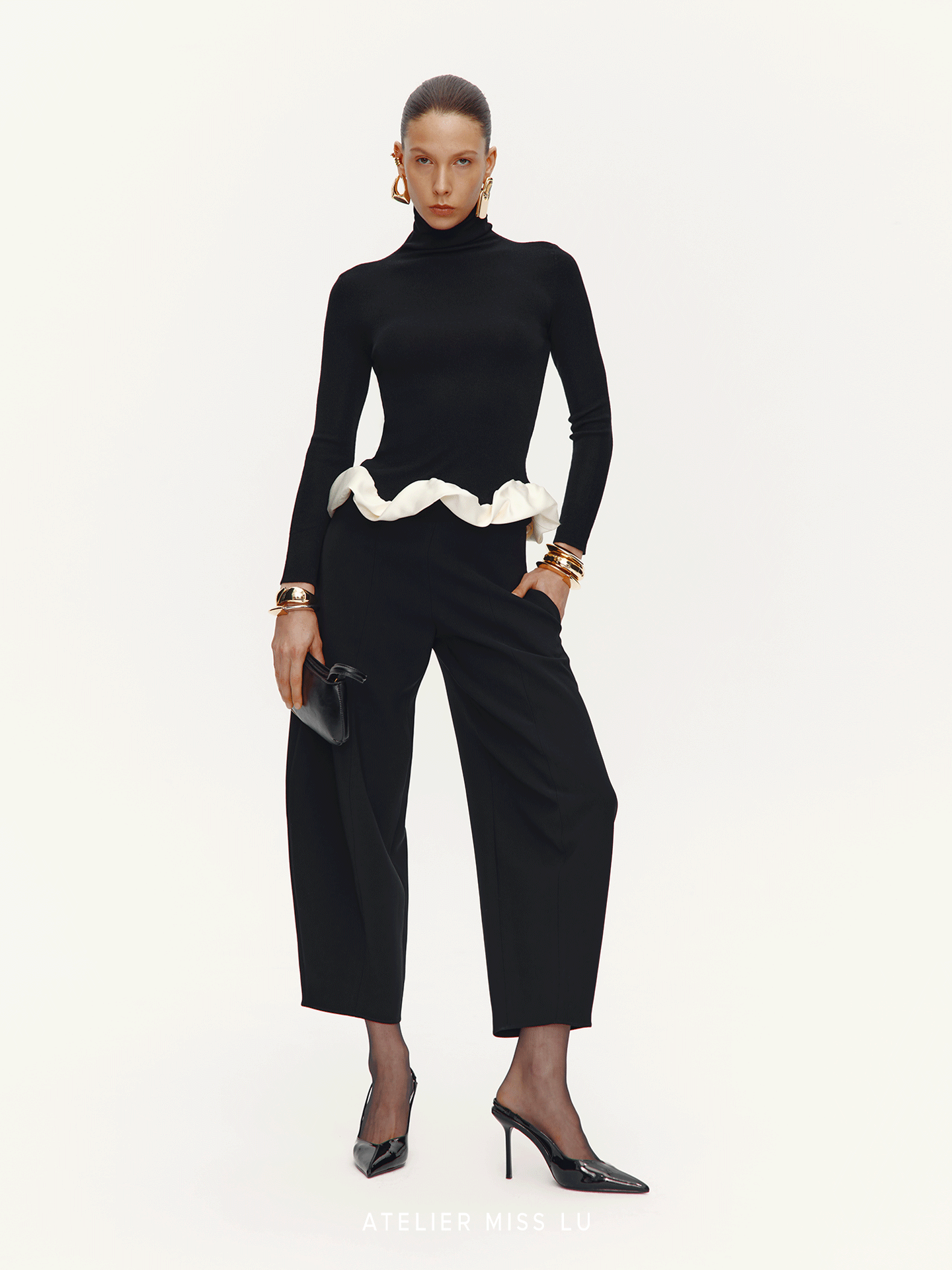 ATELIER MISS LU  Hem clouds surround turtleneck knit top - OLIVIA.