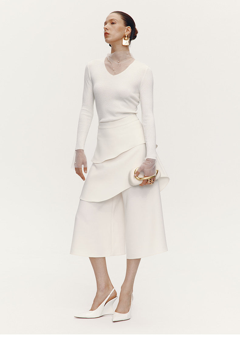 ATELIER MISS LU pearl embellished gauze patchwork knitted top - STRAD
