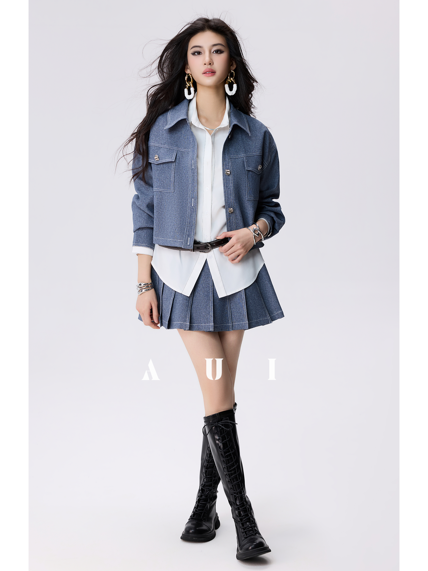 AUI  Lapel Jacket Short Jacket Pleated Skirt Two-Piece Set -  Ha-Jun