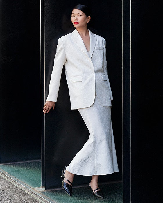 COMME MOI Lv Yan designer spring women's retro jacquard half-length fishtail dress - MARIA.