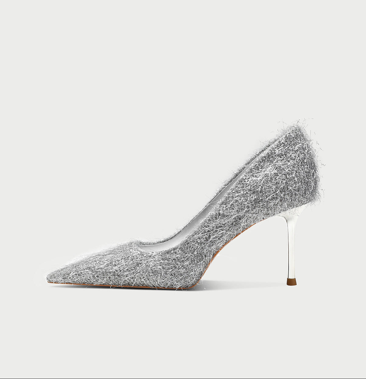 Pjjuu silver gray shaggy Pointed Toe Stiletto Heels- ASKING