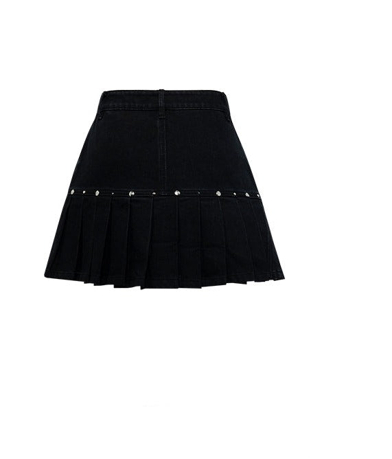YES BY YESIR Fall winter  shot stud pubk denim skirt cropped top - Pooka
