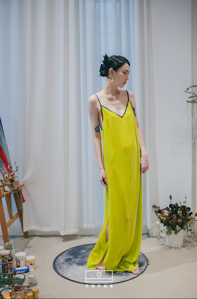 TUYUE Silk Velvet Backless Suspender Long Dress- GATSBY.