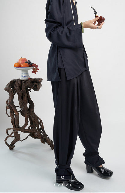 TUYUE Dai blue strappy silhouette leggings casual trousers- ANTHONY.