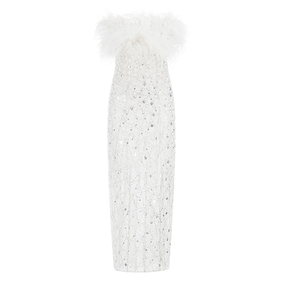 Wardrobes by Chen  luxury wedding White Haute Couture Feather Sequin Dress-Masa