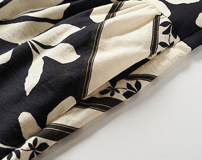 COMME MOI summer black and white print wide waistband shorts - BRONZE.