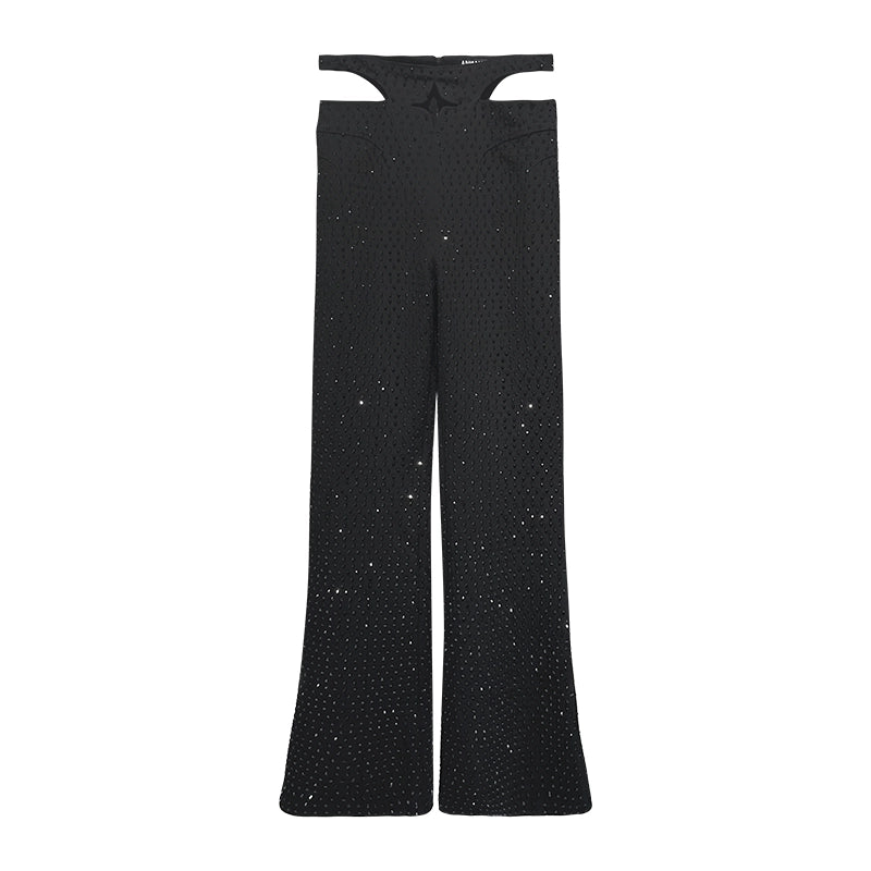 ANNAKIKI Triacetate Hollow Four-pointed Star Full Diamond Bootcut Pants-SATO