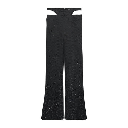 ANNAKIKI Triacetate Hollow Four-pointed Star Full Diamond Bootcut Pants-SATO