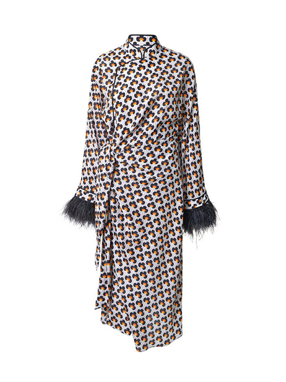 M essential Mackay designer ostrich feather trim dress mesh skirt kaftan dress top set - raj.