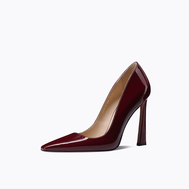 Fab Fei autumn patent leather sexy stiletto burgundy pumps square toe heel - Nina