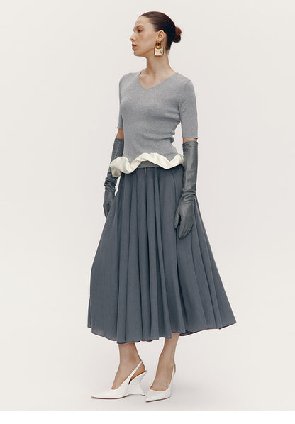 ATELIER MISS LU [Ferris Wheel Shimmer] Waist Cutout Sheep Wool Blend Skirt - LOVER.