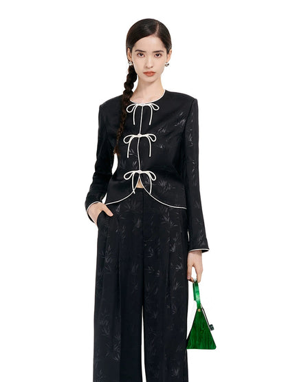 YES BY YESIR | Bamboo Jacquard Chinese-Inspired Short Jacket -YUELINA.