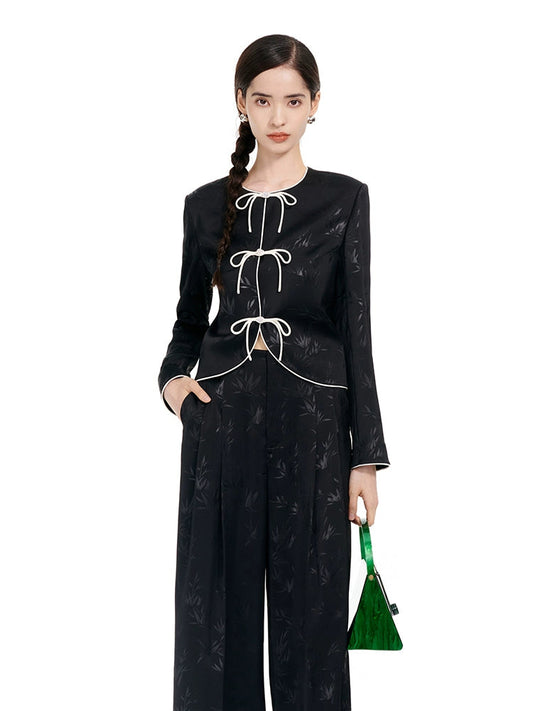 YES BY YESIR | Bamboo Jacquard Chinese-Inspired Short Jacket -YUELINA.