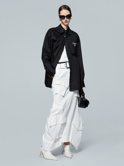 ANNAKIKI white geometric irregular split cargo skirt-MIKASA