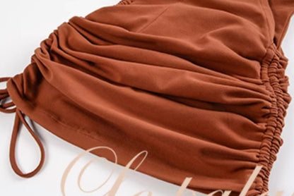 Le Palais Vintage Golden Brown Maillard hooded wide-shouldered slim-fitting pleated hip wrap KIM